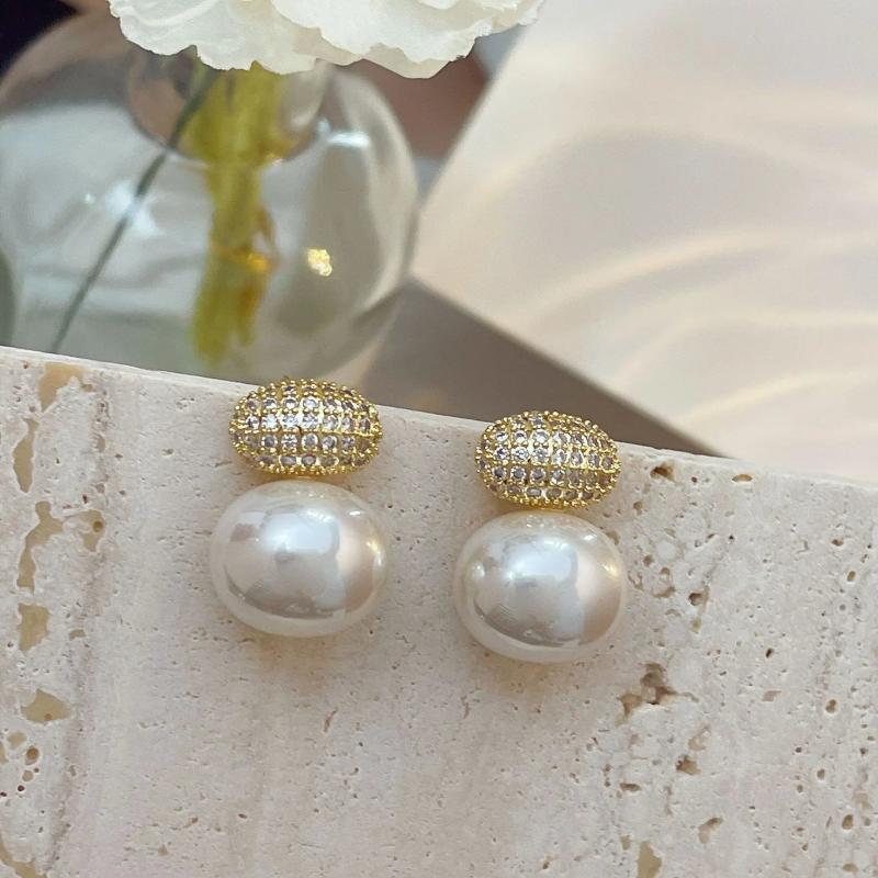 French Classic High Pearl Bean Earrings Women's Gift Banquet Jewelry Earrings