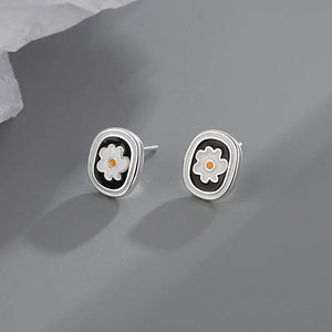 Square Cross Flower Stud Earrings Pearl Bowknot Retro Jewelry Girls
