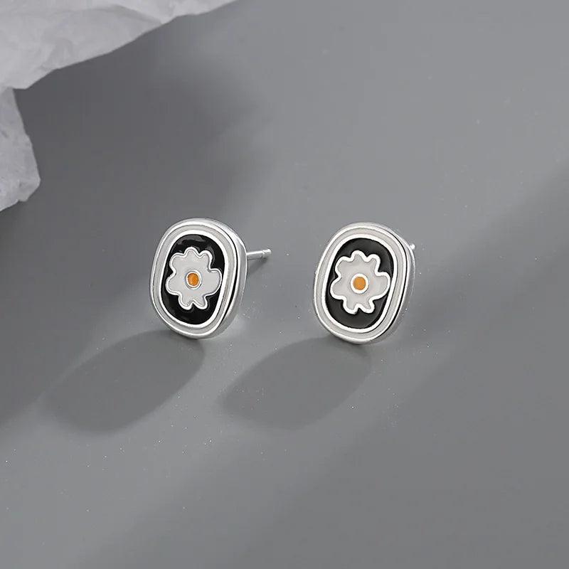 Square Cross Flower Stud Earrings Pearl Bowknot Retro Jewelry Girls