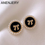 Square Cross Flower Stud Earrings Pearl Bowknot Retro Jewelry Girls
