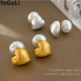 925 Silver Sweet Simulated Pearl Heart Earrings For Women Wedding