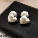 925 Silver Sweet Simulated Pearl Heart Earrings For Women Wedding