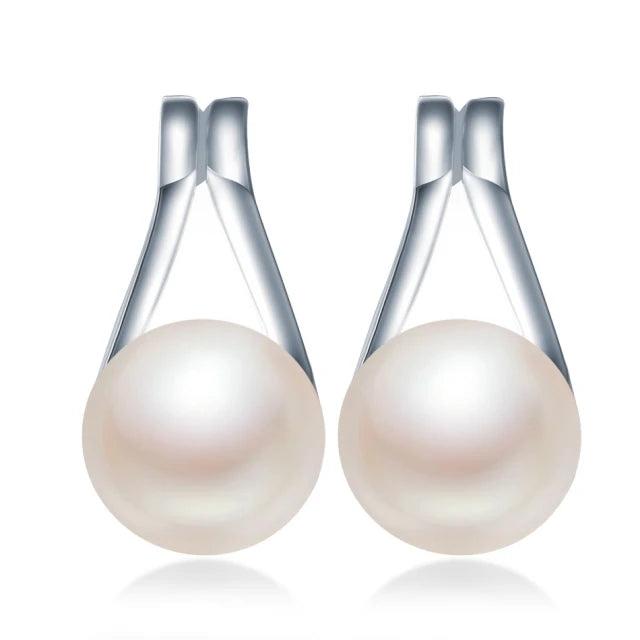 100% Natural Freshwater Pearl Stud Earrings 925 Sterling Silver Jewelry