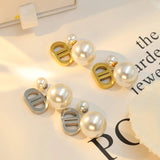 Vintage Double D Pearl Earrings Femininity Titanium Steel Earrings