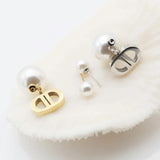 Vintage Double D Pearl Earrings Femininity Titanium Steel Earrings