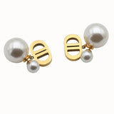Vintage Double D Pearl Earrings Femininity Titanium Steel Earrings