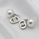 Vintage Double D Pearl Earrings Femininity Titanium Steel Earrings