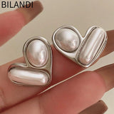 925 Silver Heart Stud Earrings with Simulated Pearl - Party Gift