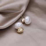 Korea 14K Gold Plated Oval Metal Beanie Pearl Earrings for Women