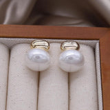 Korea 14K Gold Plated Oval Metal Beanie Pearl Earrings for Women