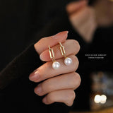925 Silver Vintage Geometric Pearl Zircon Earrings