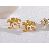 Stainless Steel Flower Statement Stud Earrings 18K Plated Charm