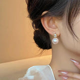 French Light Zircon Round Pearl Pendant Earrings