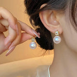 French Light Zircon Round Pearl Pendant Earrings