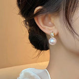 French Light Zircon Round Pearl Pendant Earrings