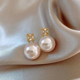 French Light Zircon Round Pearl Pendant Earrings