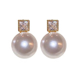 French Light Zircon Round Pearl Pendant Earrings