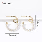 Vintage 14K Plated Pearl C-Shape Hoop Earrings Women's Jewelry