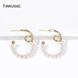 Vintage 14K Plated Pearl C-Shape Hoop Earrings Women's Jewelry