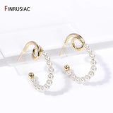 Vintage 14K Plated Pearl C-Shape Hoop Earrings Women's Jewelry