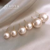 French Cotton Large Pearl Stud Earrings Vintage Hepburn High-Grade Paty Accessor