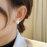 French Cotton Large Pearl Stud Earrings Vintage Hepburn High-Grade Paty Accessor
