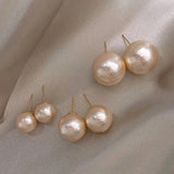 French Cotton Large Pearl Stud Earrings Vintage Hepburn High-Grade Paty Accessor