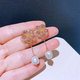 Freshwater Pearl Back Crystal Flower Earrings Jewelry Beaded Stud