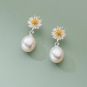 925 Silver Pearl Flower Stud Earrings for Women Fine Jewelry