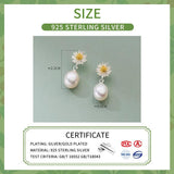925 Silver Pearl Flower Stud Earrings for Women Fine Jewelry