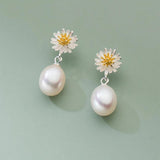925 Silver Pearl Flower Stud Earrings for Women Fine Jewelry