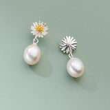 925 Silver Pearl Flower Stud Earrings for Women Fine Jewelry