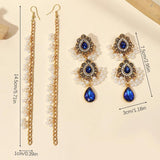 Boho Water Drop Long Earrings Indian Headdress Crystal Pearl Tassel Jewelry