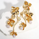 Big Metal Flower Drop Earrings for Women Statement Wedding Party