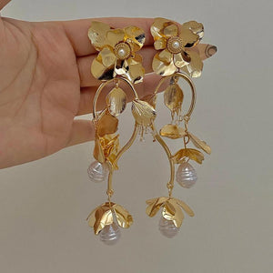 Big Metal Flower Drop Earrings for Women Statement Wedding Party