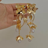 Big Metal Flower Drop Earrings for Women Statement Wedding Party