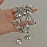 Big Metal Flower Drop Earrings for Women Statement Wedding Party