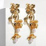 Big Metal Flower Drop Earrings for Women Statement Wedding Party