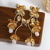 Big Metal Flower Drop Earrings for Women Statement Wedding Party