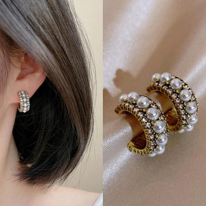 Retro Hoop Earrings Vintage Pearl Stud Earrings Party Jewelry