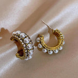 Retro Hoop Earrings Vintage Pearl Stud Earrings Party Jewelry