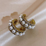 Retro Hoop Earrings Vintage Pearl Stud Earrings Party Jewelry