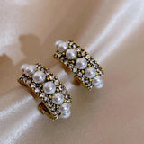 Retro Hoop Earrings Vintage Pearl Stud Earrings Party Jewelry