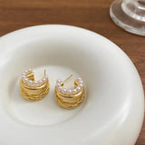 Pearl Metal Braided Earrings Women's Party Accessories
