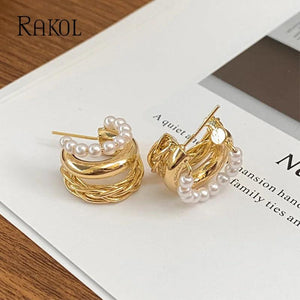 Pearl Metal Braided Earrings Women's Party Accessories