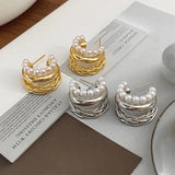 Pearl Metal Braided Earrings Women's Party Accessories