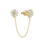 925 Silver Pearl Double Studs Earrings Chain Wedding Jewelry