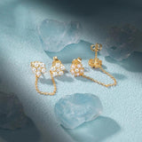 925 Silver Pearl Double Studs Earrings Chain Wedding Jewelry