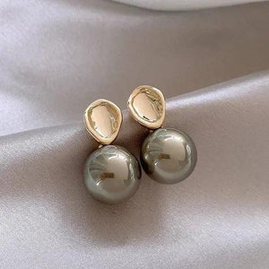 French Gray Pearl Beads Stud Earrings for Women