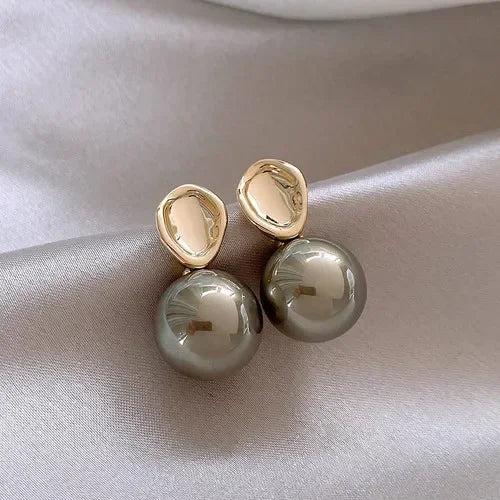 French Gray Pearl Beads Stud Earrings for Women
